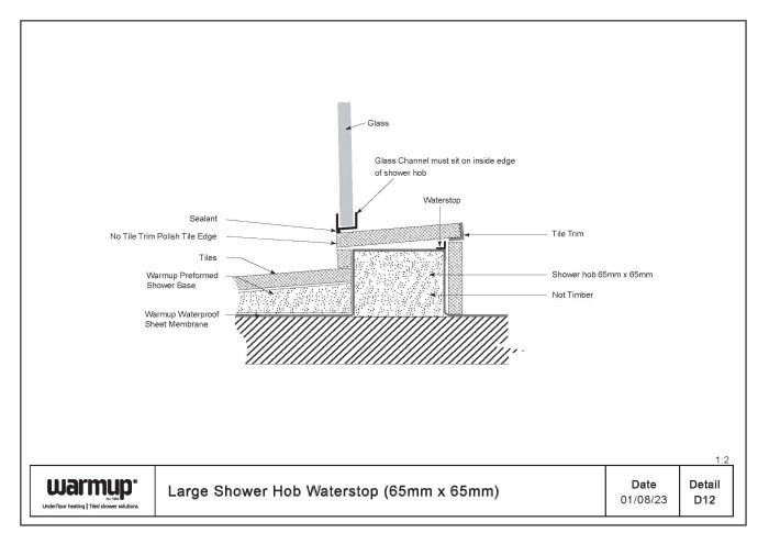 Large Shower Hob Waterstop