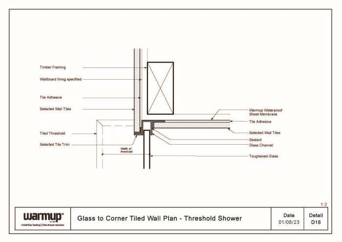 Glass to Corner Tiled Wall Plan - Threshold Shower